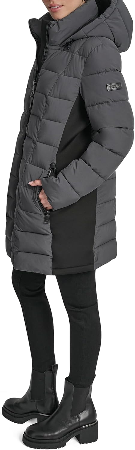 DKNY Women's Lightweight Puffer Jacket With Neoprene Side Panels – Insulated, Sleek Fit Outerwear - Image 8