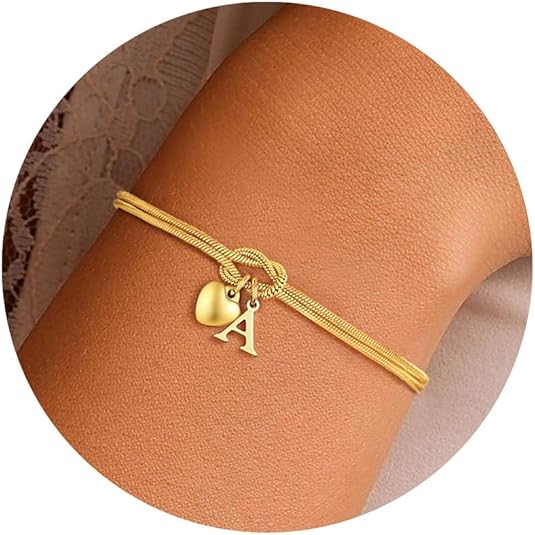 M MOOHAM Initial Knot Bracelets for Women - 18K Gold Plated Initial Knot Bracelets for Women Trendy Letter A-Z Love Charm Bracelet Dainty Gold Jewelry Womens Bridesmaid Birthday Gifts