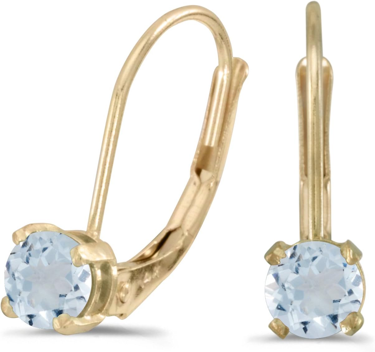 14k Yellow Gold Round Aquamarine Lever-back Earrings