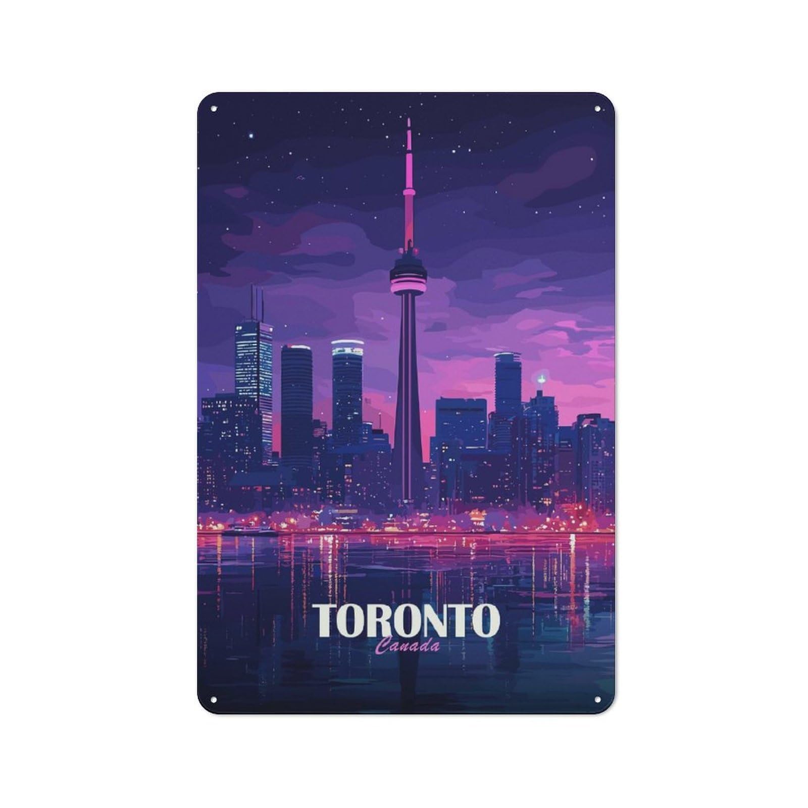 Toronto Canada Skyline at Night Vintage Metal Wall Decor 30x20cm, Vintage Metal Sign for Hallway, Home Bar, Garage Or Study