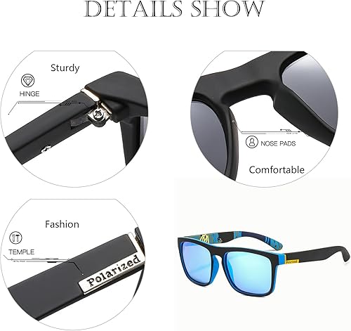 Miniatura 6 de Gafas de sol polarizadas de moda para hombres y mujeres, deportes UV400 vintage elegantes sombras TR90 marco cuadrado gafas de conducción