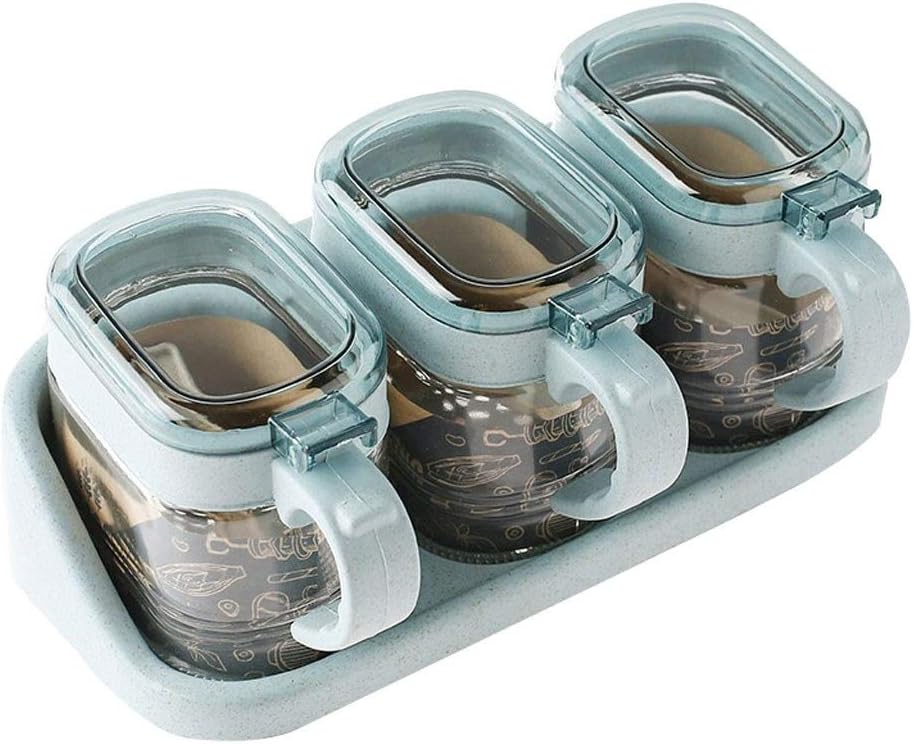 Seasoning Boxes Kitchen Glass Cruet Wall Hanging Design Multi-group Seasoning Jar Set Condiment Pots Set (Color : Blue+3pack)