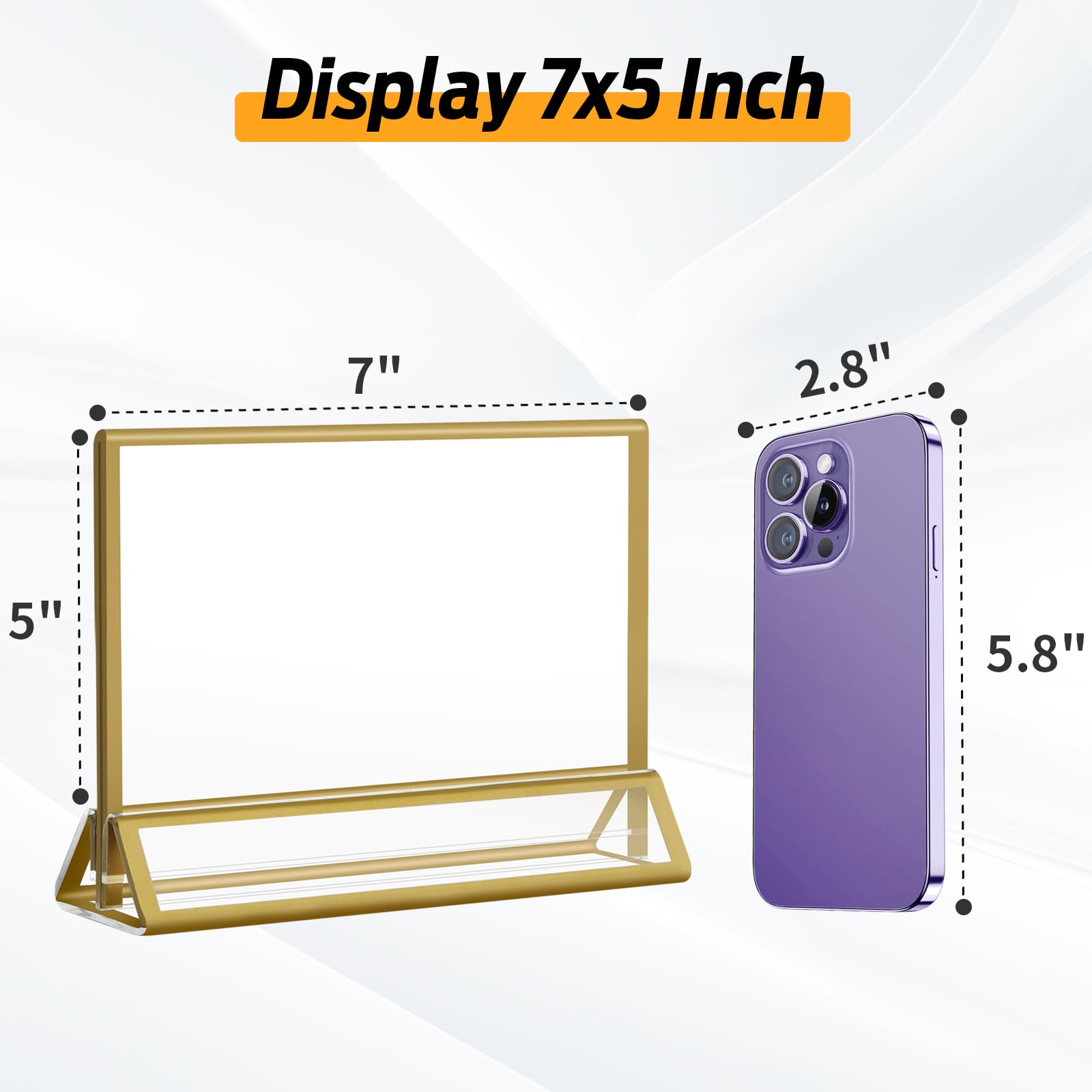 Smarpau 16 Pack 7x5 Gold Acrylic Sign Holder Horizontal Double Sided Clear Picture Frame for Wedding Sign Table Menu Stands Photo Display