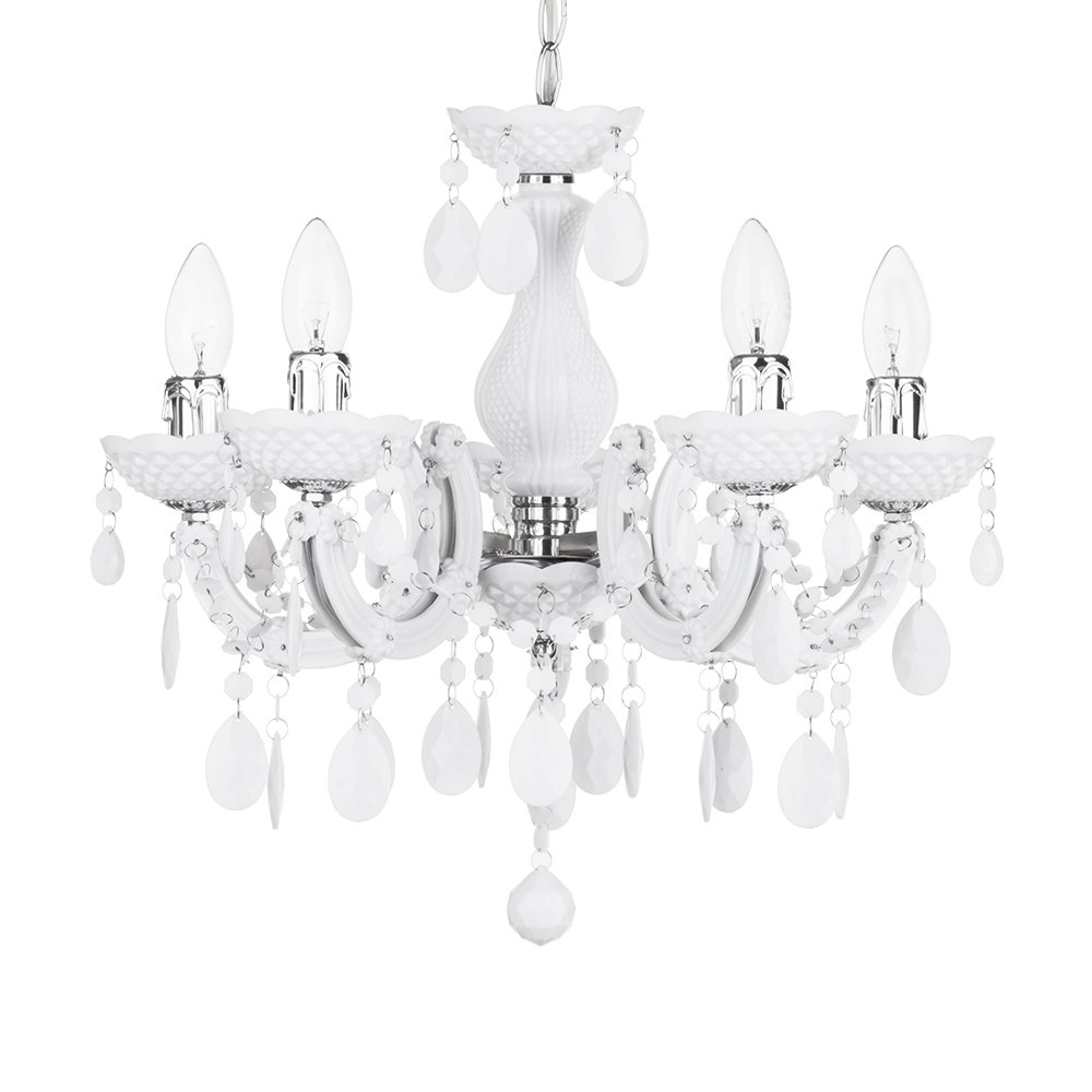 Litecraft White Marie Therese Chandelier Ceiling Light Crystal Effect 5 Arm - (White)