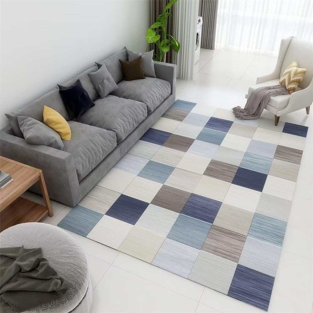 Tapis rectangulaire bleu chambre enfant 40x60cm lavable et durable pour décoration moderne