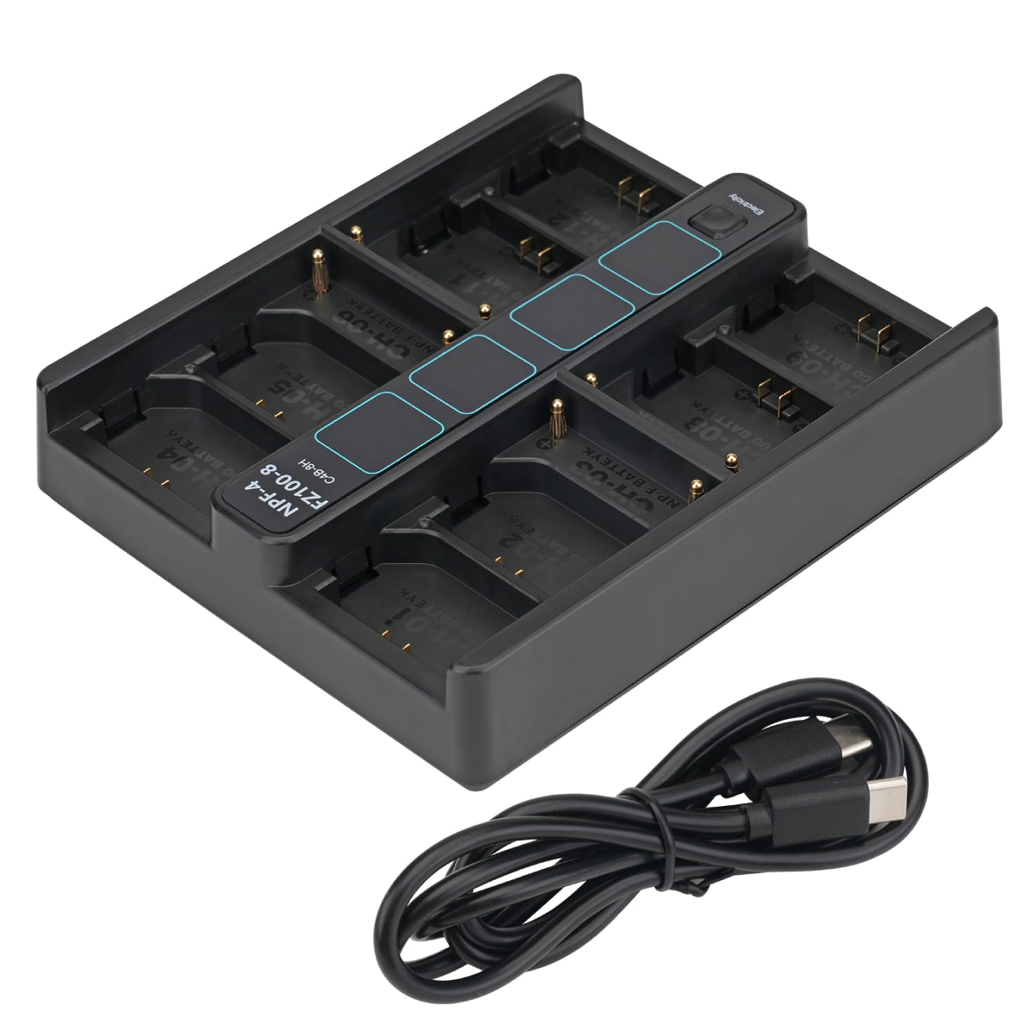 Peima C4B-8H Kameraakku-PD-Schnellladegerät – 4-Fach NP-F PD & 8-Fach FZ100 Multi-Akku-Ladestation – Schneller USB-C PD-Eingang, intelligente LED-Statusanzeige, kompaktes Design