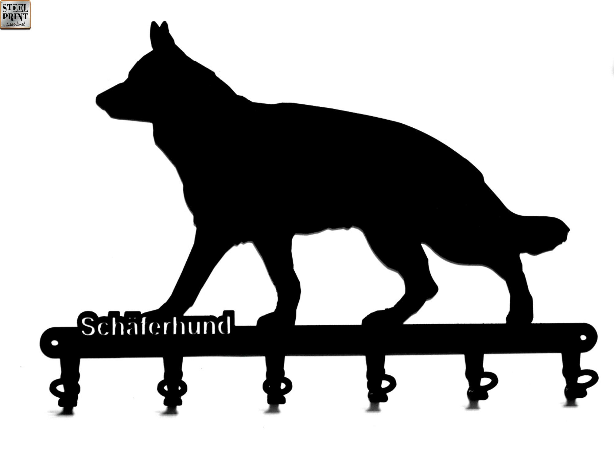 Key Holder -" Schäferhund" German Shepherd - Beautiful Key Hook for Wall - 6 Hooks
