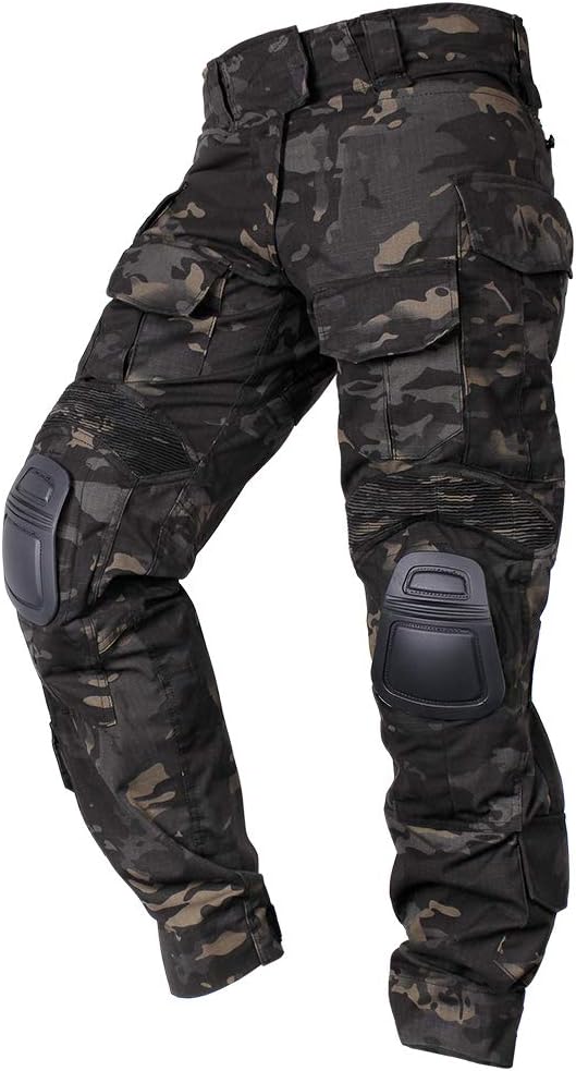 IDOGEAR Men's G3 Combat Pants with Knee Pads Multi Camouflage Trousers Airsoft Hunting Paintball Tactical Outdoor Pants (Multicam Black,34W x 32L)