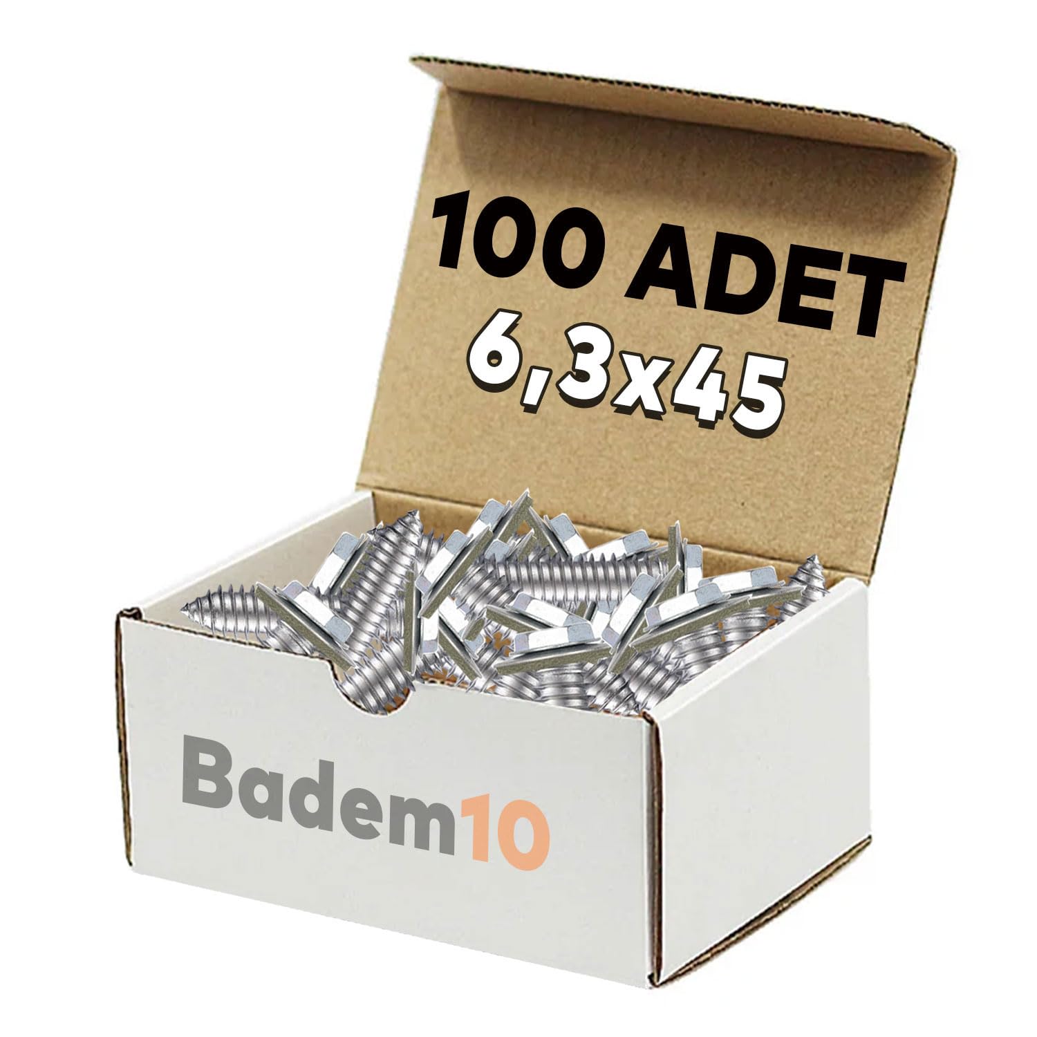 Badem10 Betofast Vidası 6.3x45 Paket 100 ADET Sivri Uçlu Çatı Panel Beton Ağaç Vidası