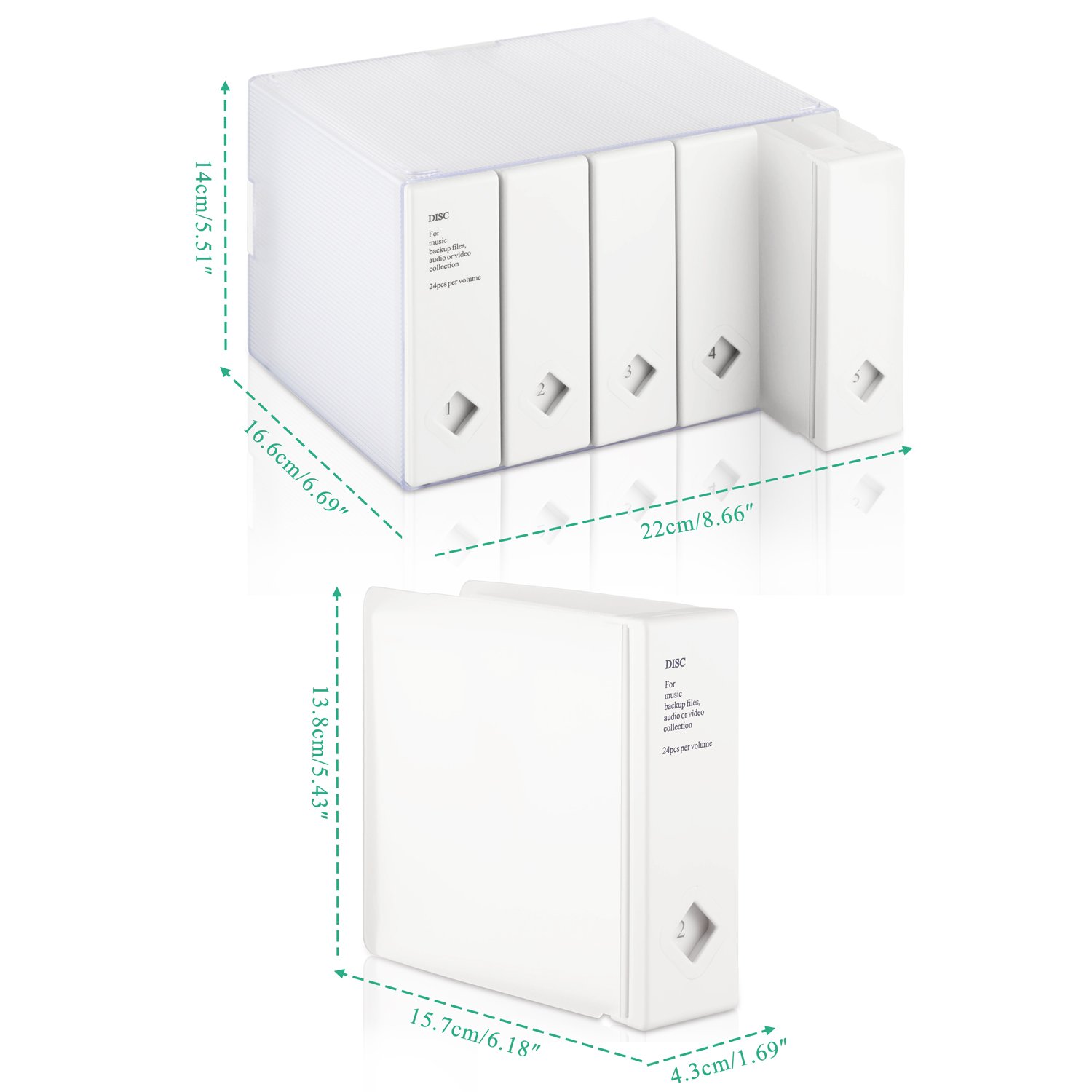 AhfuLife Custodia per CD/DVD, Multimedia Box Contenitore Salvaspazio Colorato Porta CD o DVD Bianco 120 CDs (White)