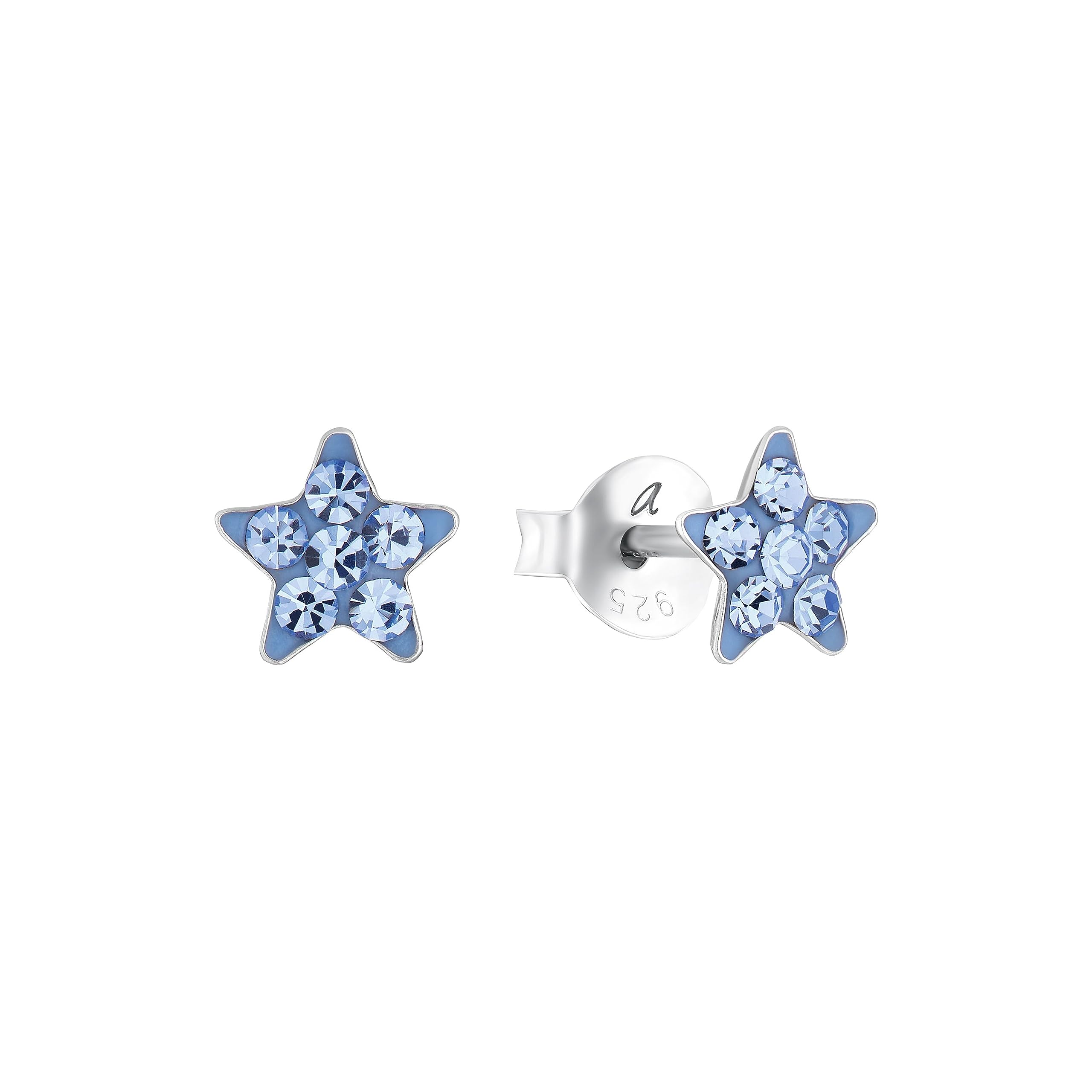 Amor stud earrings 925 sterling silver girl children earrings, with crystal glass, 0.6 cm, silver, star, Comes in jewelry gift box, 2036524