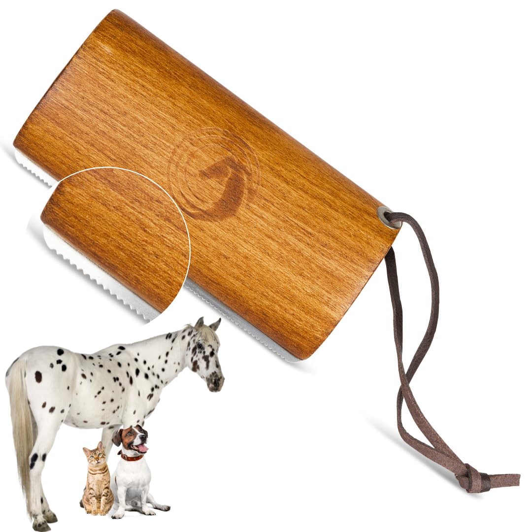 Rastrillo de muda – para caballos y perros | Elimina pelo muerto y subpelo | Suave con animales sensibles | 100 % madera natural | Herramienta eficaz para el cuidado del pelaje