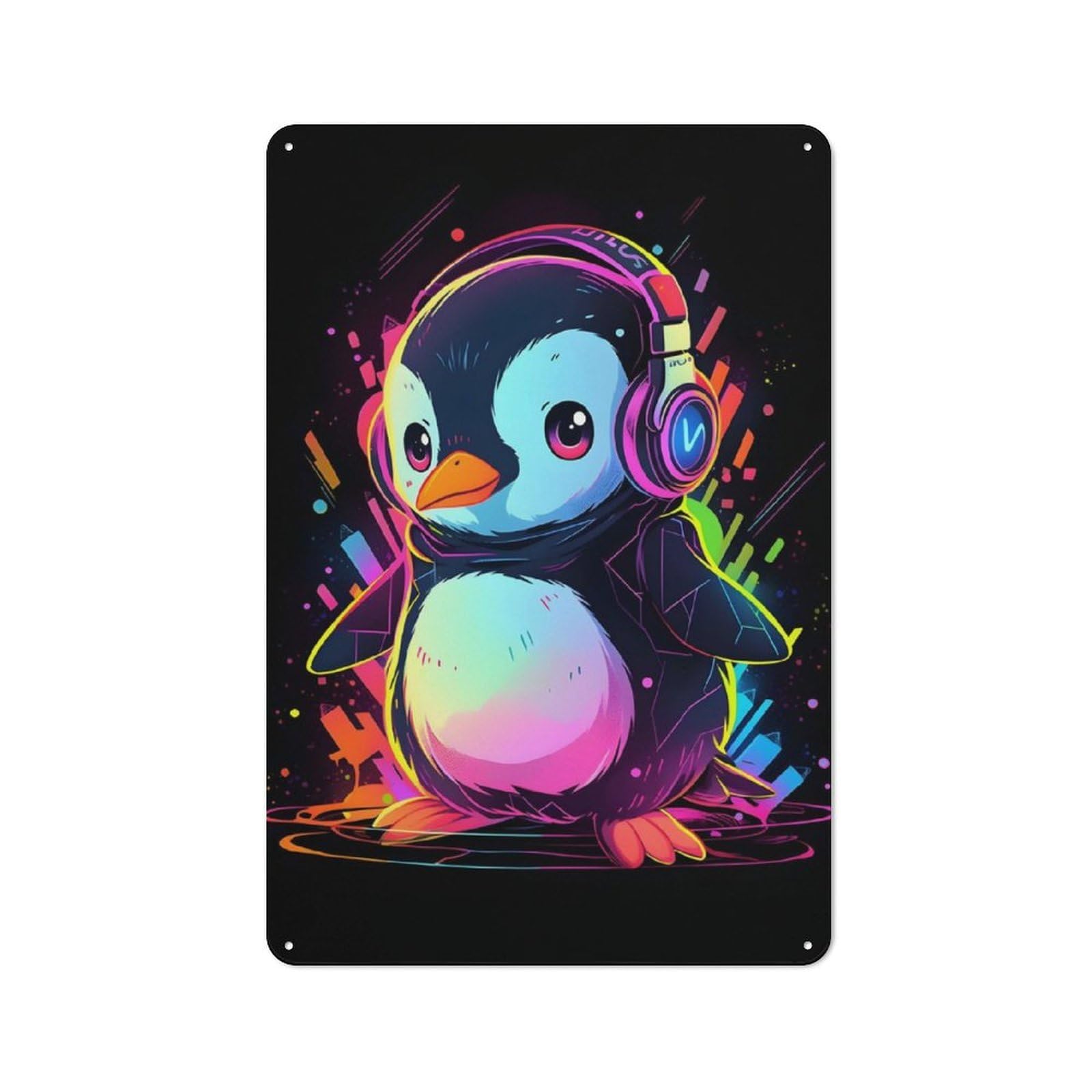 Junmoney Colorful Penguin Music Rustic Metal Wall Sign 30X20cm For Hobby Room Or Studio, For Vintage Wall Decor Fans, For Themed Room Decoration
