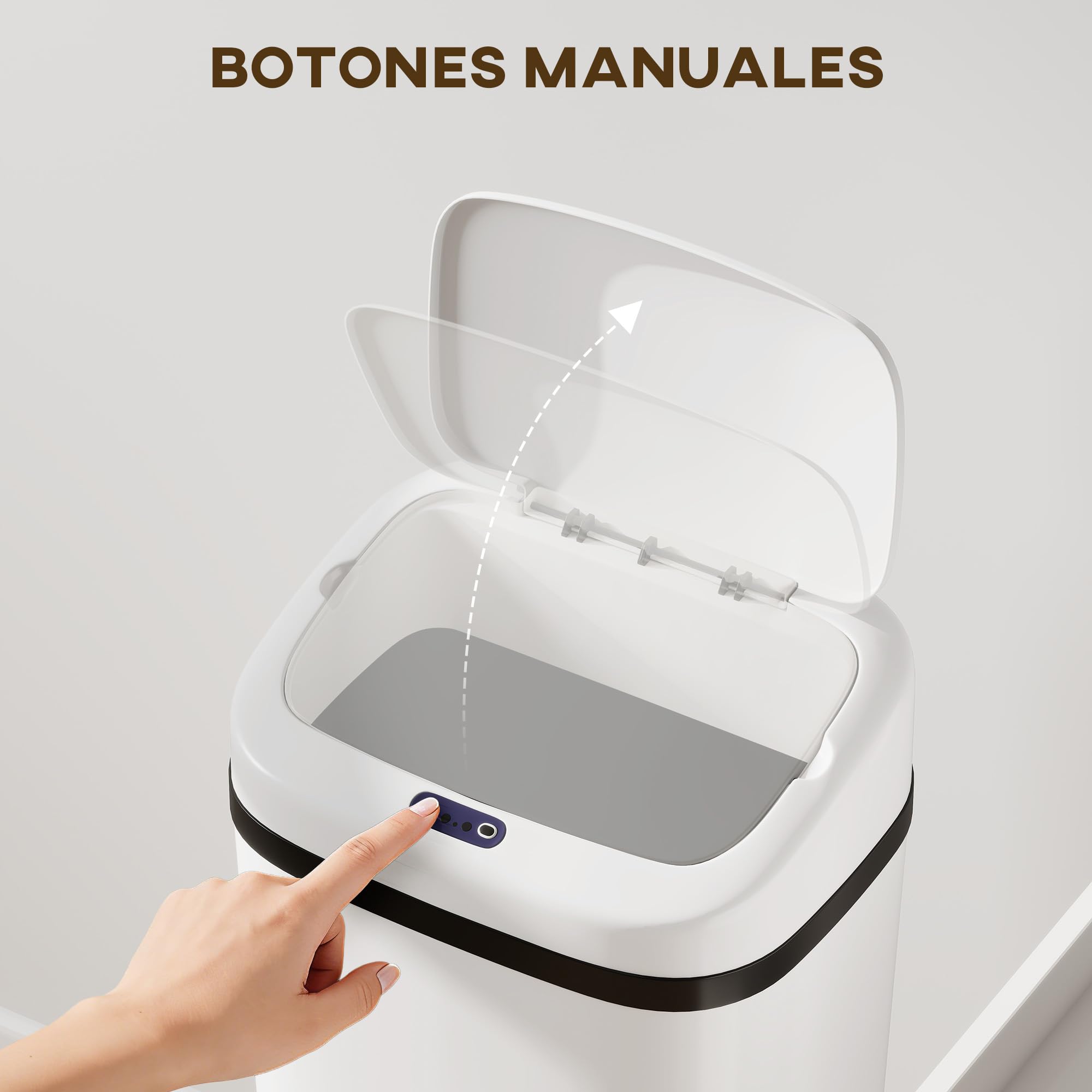 HOMCOM Cubo de Basura Cocina Automático 50 L con Sensor Infrarrojo Blanco | Papelera de Cocina Estrecha de Acero Inoxidable, Modo Manual, Anillo de Retención, Antihuellas, para Oficina Hogar