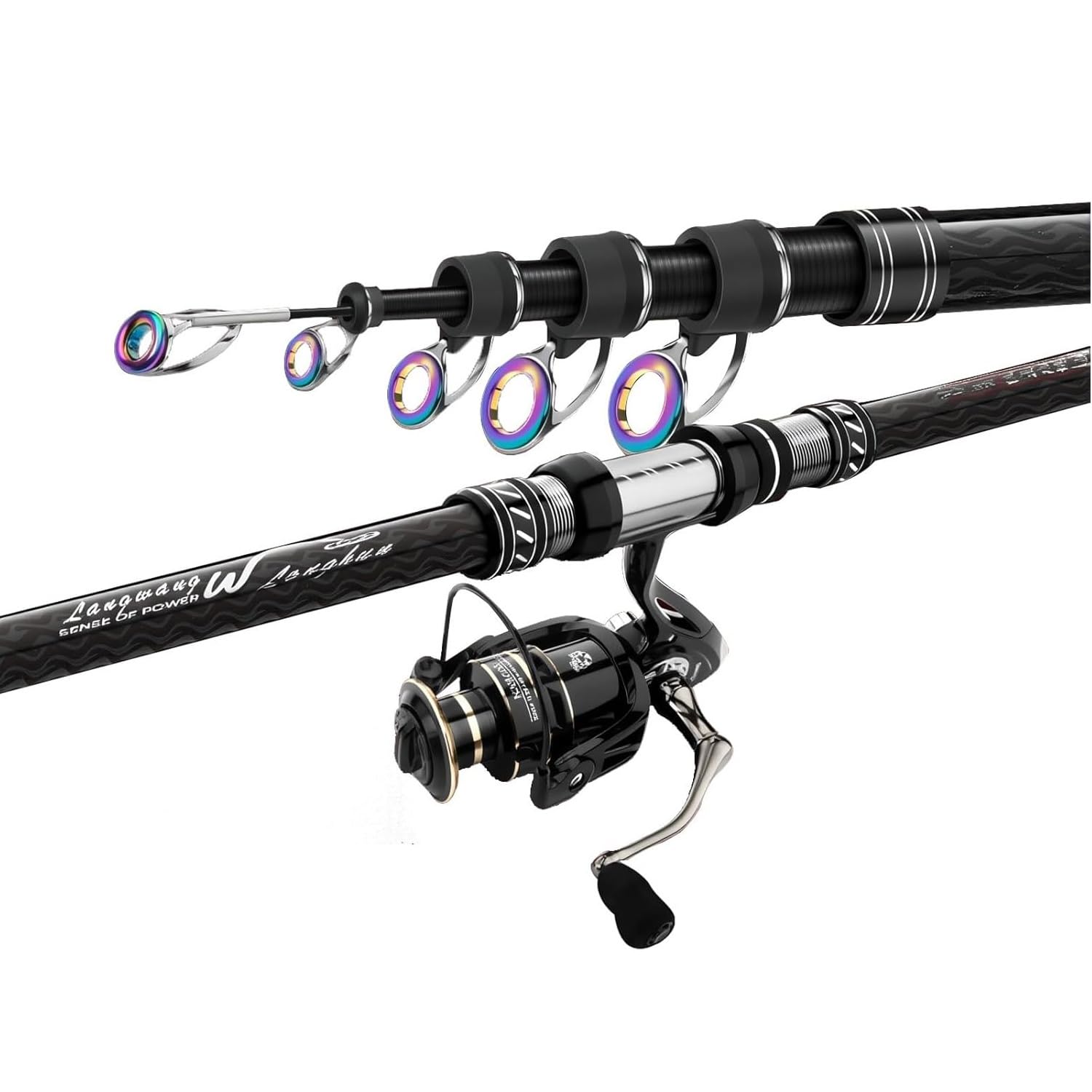 HUSHDML Telescopic Fishing Rod and spinning reel sets, 2.1m–4.5m carbon fibre coarse fishing rods, for freshwater or saltwater(3.9m+6000)