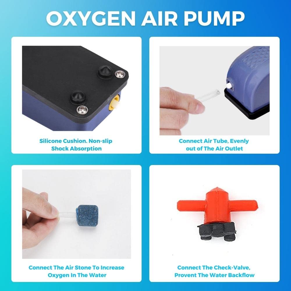 Buraq Pets Aquarium Fish Tank Oxygen Air Pump Quiet Adjustable 1M Tube 1