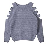 Paket Inhalt:1 x Pullover Minetom Damen Schulterfrei Langarm Crewneck Sweater Tops Hoodie Kurz Jumper Top Pullover Grau DE 38