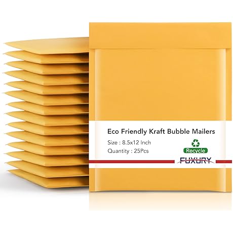 Fuxury Kraft Bubble Padded Envelopes 8.5x12 Inch Yellow 25-Pack