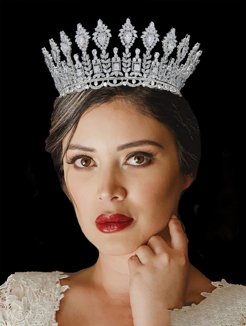 Tiaras redondas de lujo para boda, circonita cúbica, coronas de reina grande para mujer, corona grande, concurso, enormes accesorios para el cabello para novia
