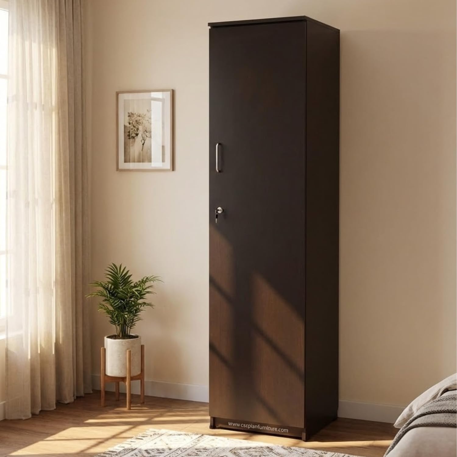 CASPIAN Furniture Coffee Brown Engineered Wood Single Door Wardrobe/Cupboard with 4 Shelves, 5 Compartments and Hangine Space for Clothes | Home Storage Cupboard (5 Feets (17 * 17 * 60))-picture-28