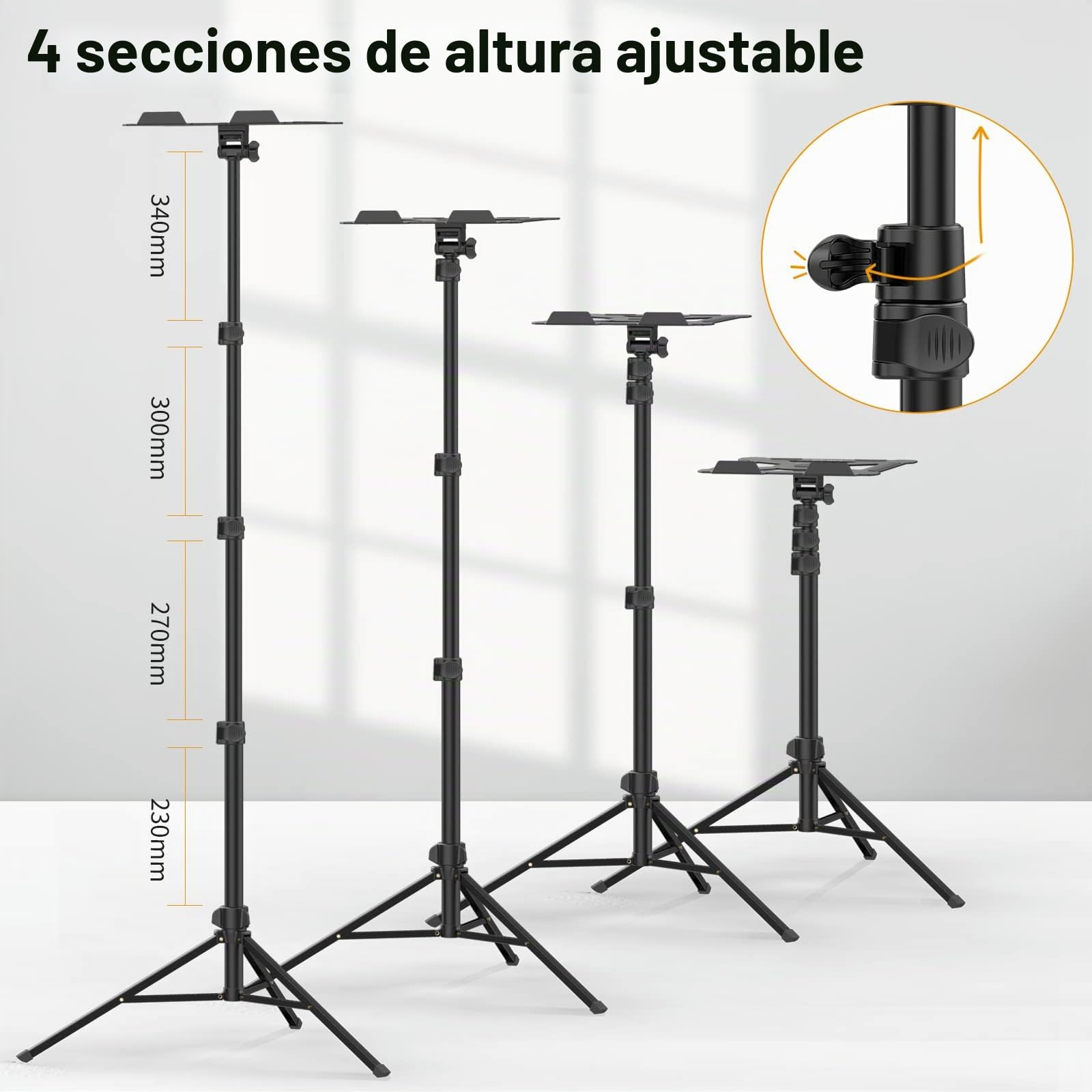 ULANZI Soporte para proyector, Altura Regulable de 60 a 150 cm, Aluminio, Soporte para Ordenador portátil, con Placa Plegable, soporta 3 kg, Ajustable a 360° y 180°
