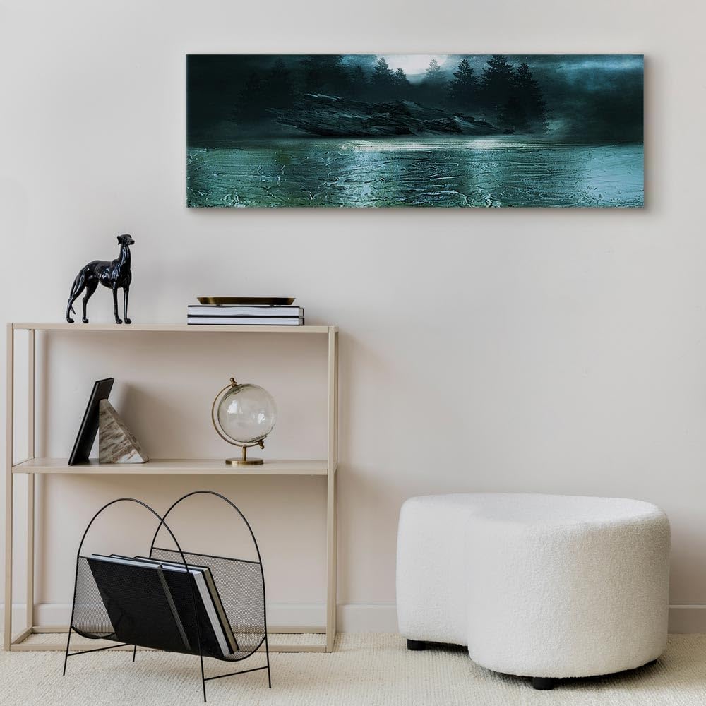 artgeist Acoustic Canvas Wall Art Print Forest Landscape 47x16 in - 1pcs Picture with Acoustic Foam Sound Print Artwork Room Acoustics Soundproofing Tree Nature Moon Abstract c-C-0467-b-d