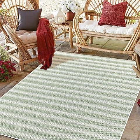 CC Teppich Outdoor Wetterfest - Grün Weiss Meliert- 80x250cm Läufer Cover