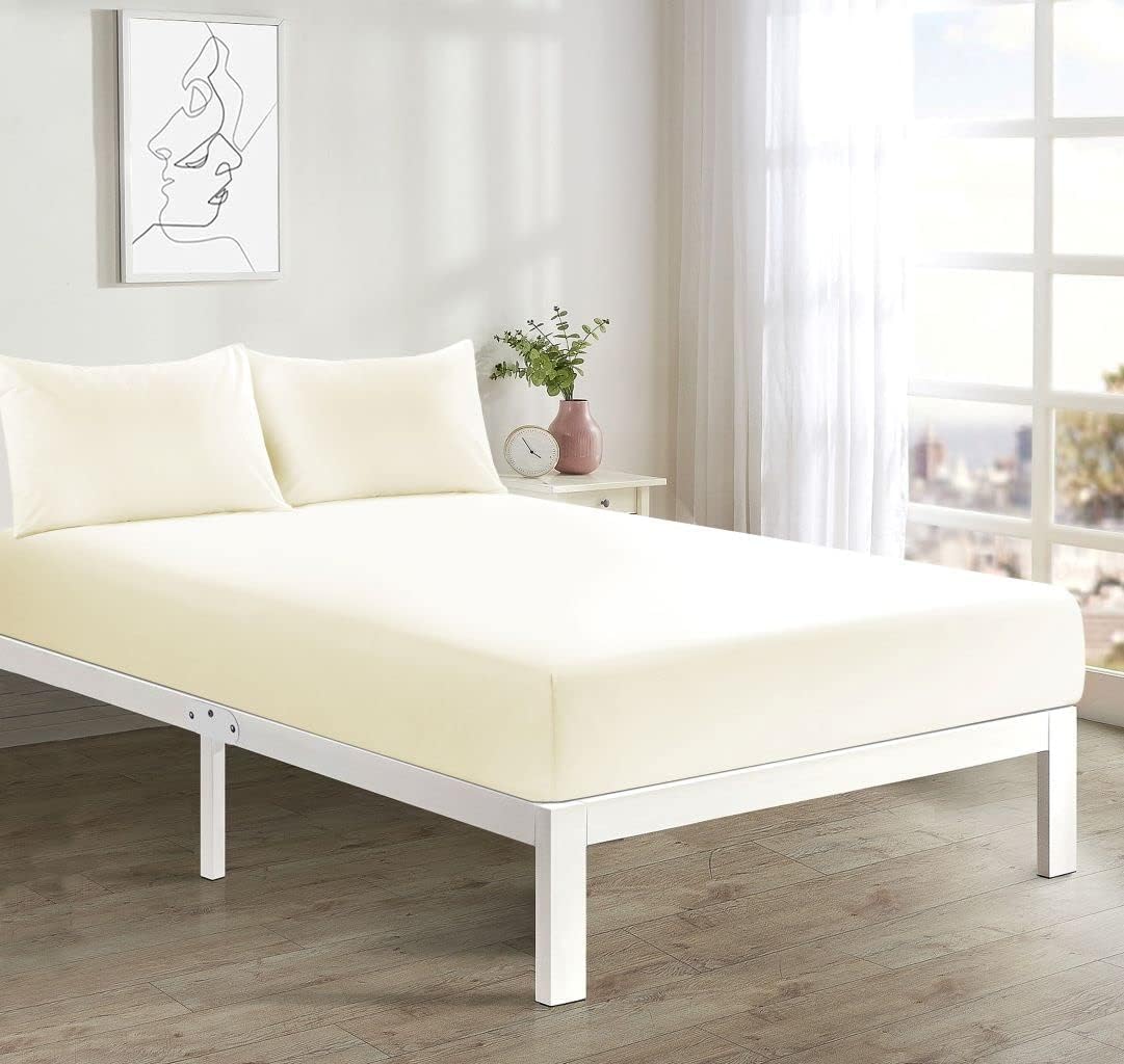 100% Polycotton 40cm Fitted Sheet Super Soft & Warm Cozy Fitted Sheets for Adjustable Bed Extra Deep Fitted Sheet (Cream, King(152x198cm))