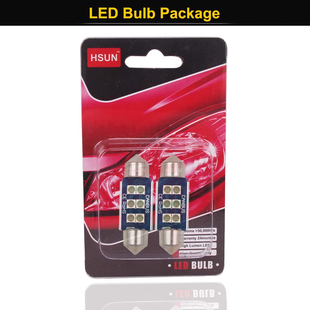 HSUN 36MM LED Lampadina C5W 6411 6413 6418 6461 6486X DE3423 DE3425 6LED SMD3030 Chip per Lettura Cupola Interna Mappa Luce,Blu Ghiaccio Confezione da 2