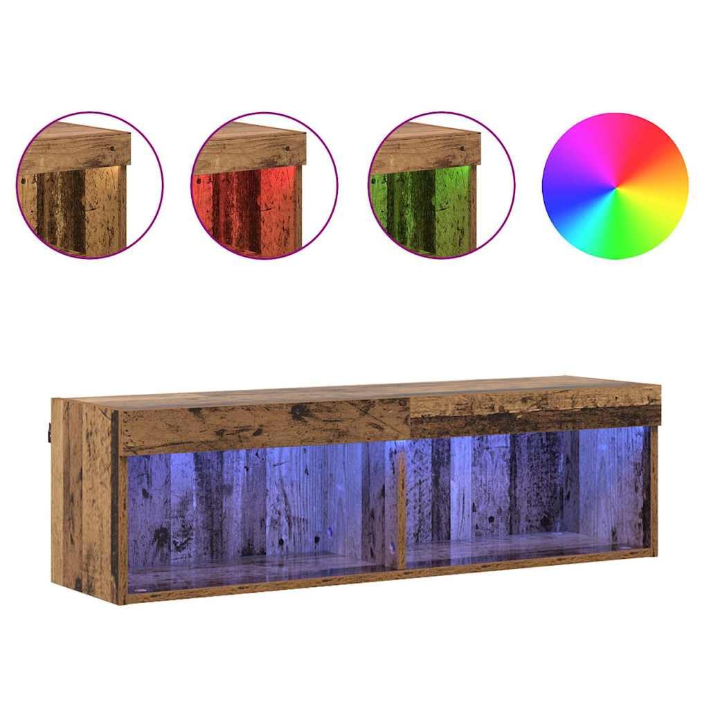 Zestaw szafek RTV LED wiszący Stare drewno 100x30x30 cm meble do salonu z oświetleniem wielokolorowym pływająca szafka pod telewizor nowoczesna