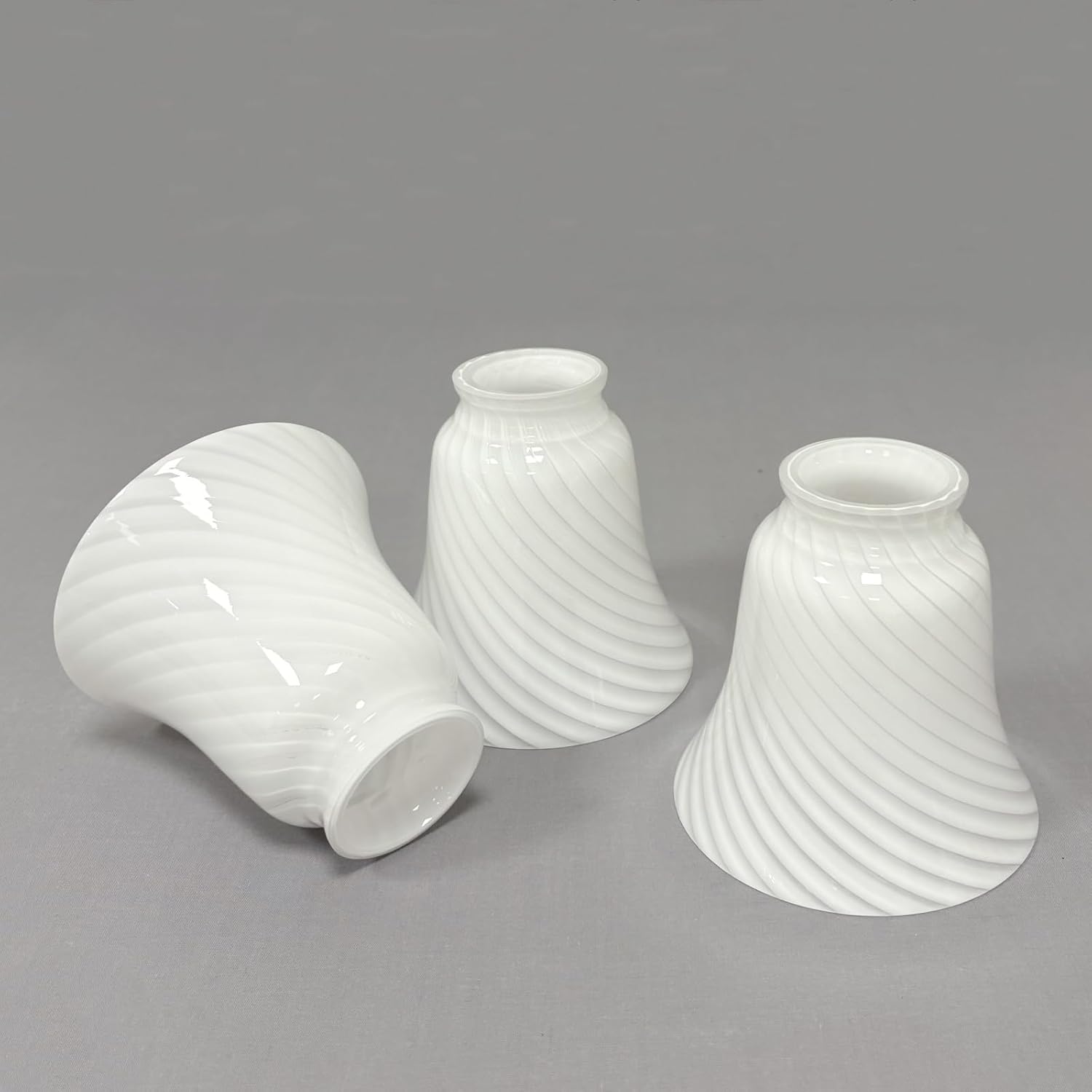 Ceiling Fan Glass Lampshade Replacement, White Strip Lamp Shades Cover for Light Fixture, 2-1/8'' Fitter, Handblown Glass Shade Globe for Ceiling Fan Light Pendant Light Chandeliers, 3 Pack