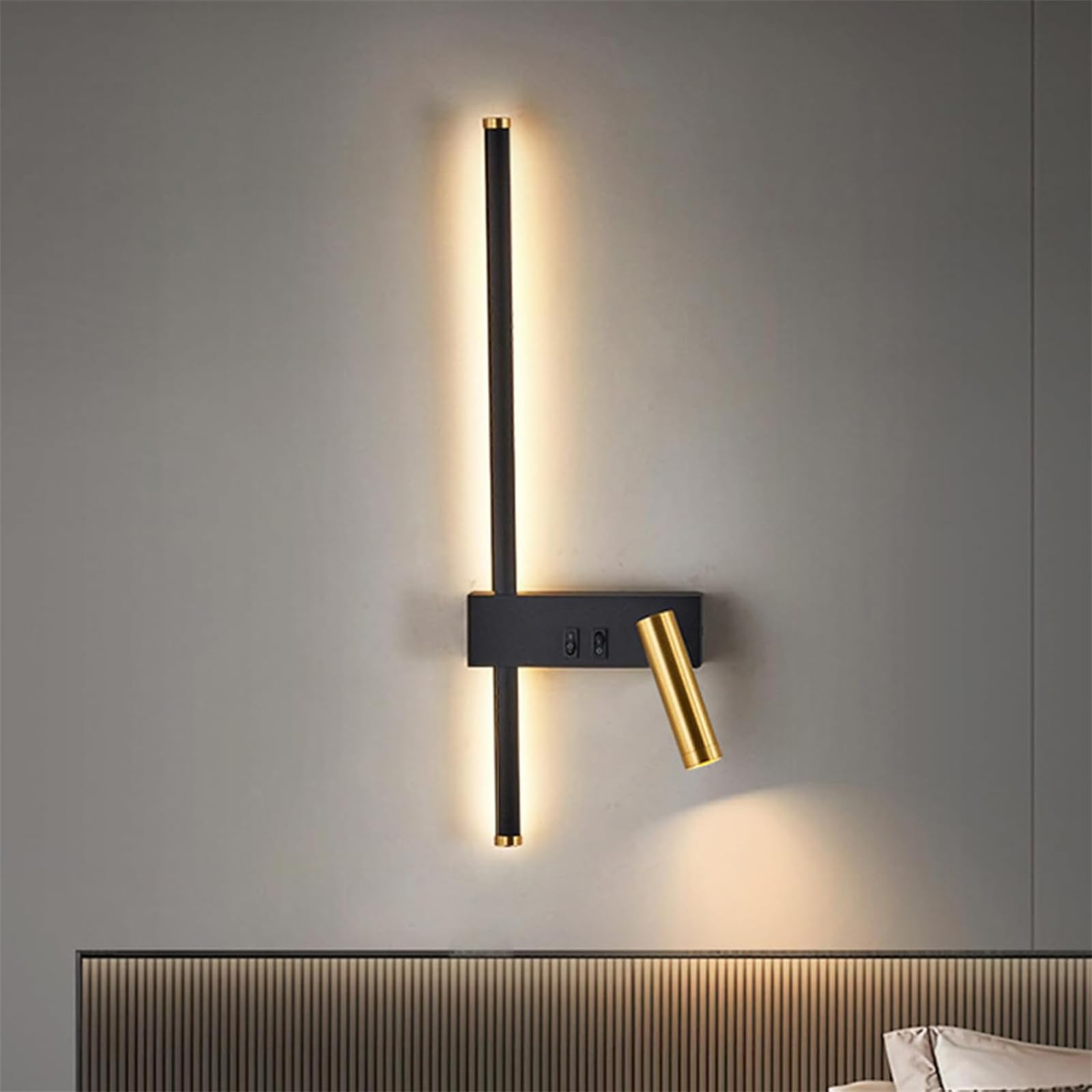 LED Wandleuchte Schwarz 350° Drehbar Wandleuchten Innen Modern mit Zwei Unabhängige Schalter Wandlampe Metall Wohnzimmer Leselampe Wandbeleuchtung für Schlafzimmer Dekorative (Warmes Licht,Links)