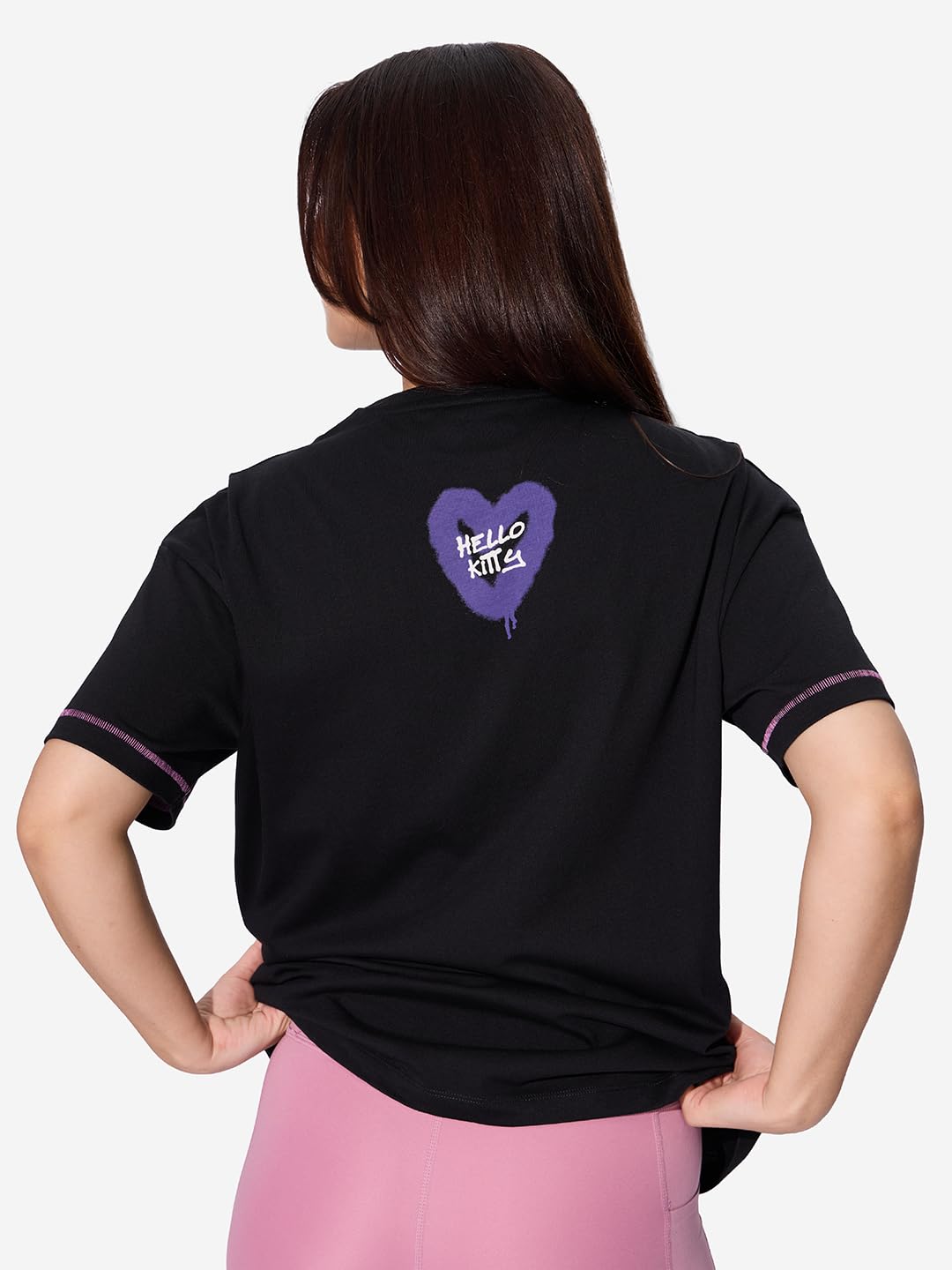 The Souled Store Camisetas oficiales de Hello Kitty Rockstar para mujer y niña, manga corta, cuello redondo, negro, gráfico, de algodón