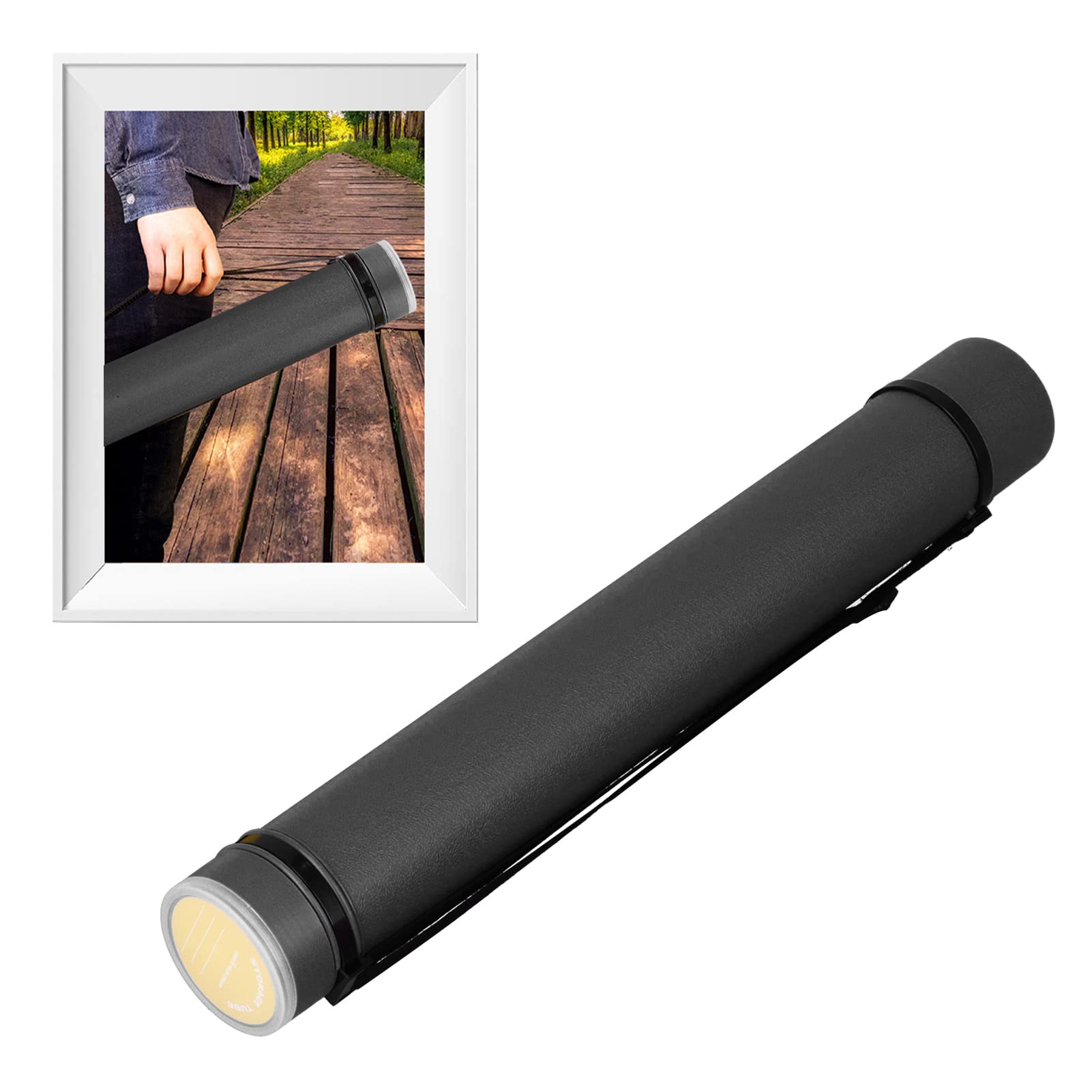 Tubo para carteles, tubo para carteles para documentos portátil antigolpes, resistente al agua, de gran capacidad, extensible, para almacenamiento (Negra)