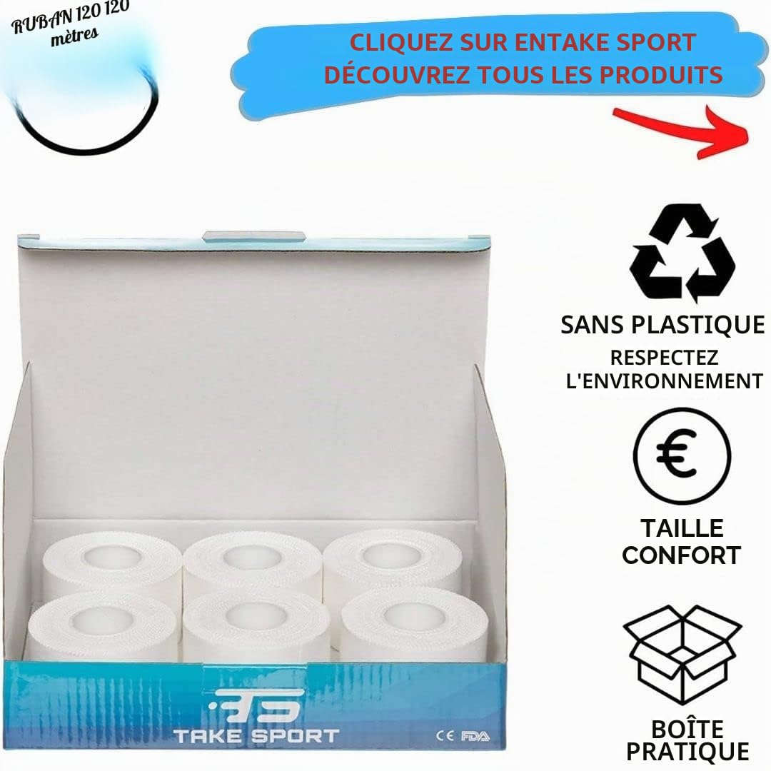 TS Take Sport® Strap sport 3,8 cm x 10 m – 12 rouleaux, sparadrap sportif fin en coton non élastique, bande adhésive pour doigts et petites articulations, strapping boxe crossfit volley football