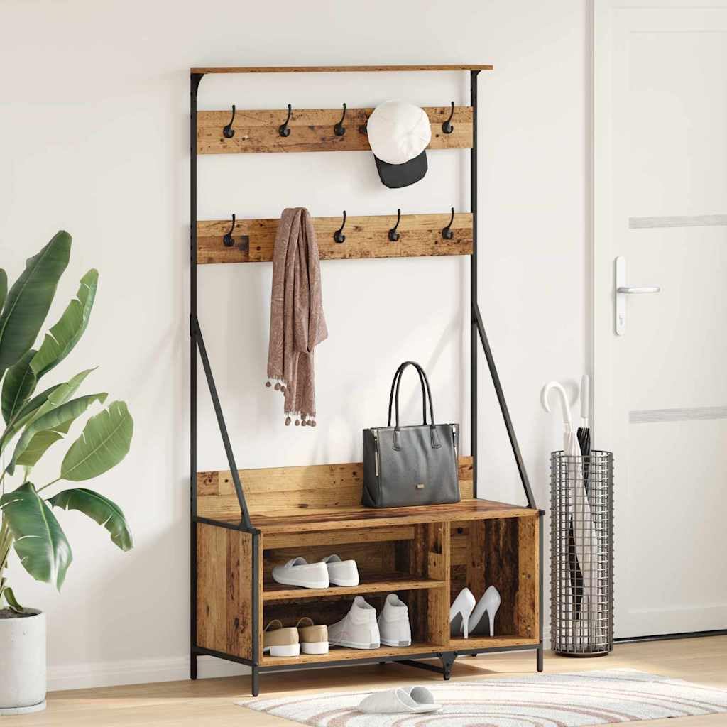 Porte-vêtements en bois et cadre en acier robuste style industriel noble 184 cm