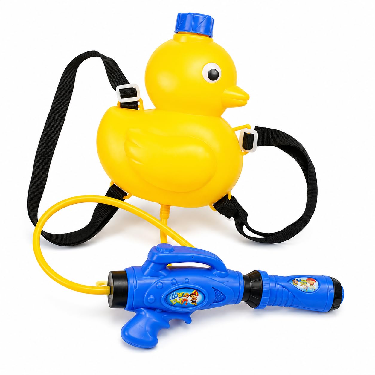 Children's Duck-Shaped Yellow Water Gun with Pump Pipe Backpack Water Blaster Toy for Kids Manual Outdoor Water Shooter for Garden Beach Pool Summer Play