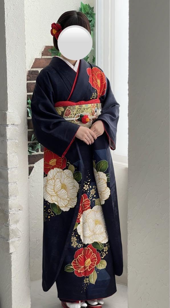 Amazon.co.jp: 成人式 振袖 フルセット 正絹 紺色 椿 : おもちゃ 