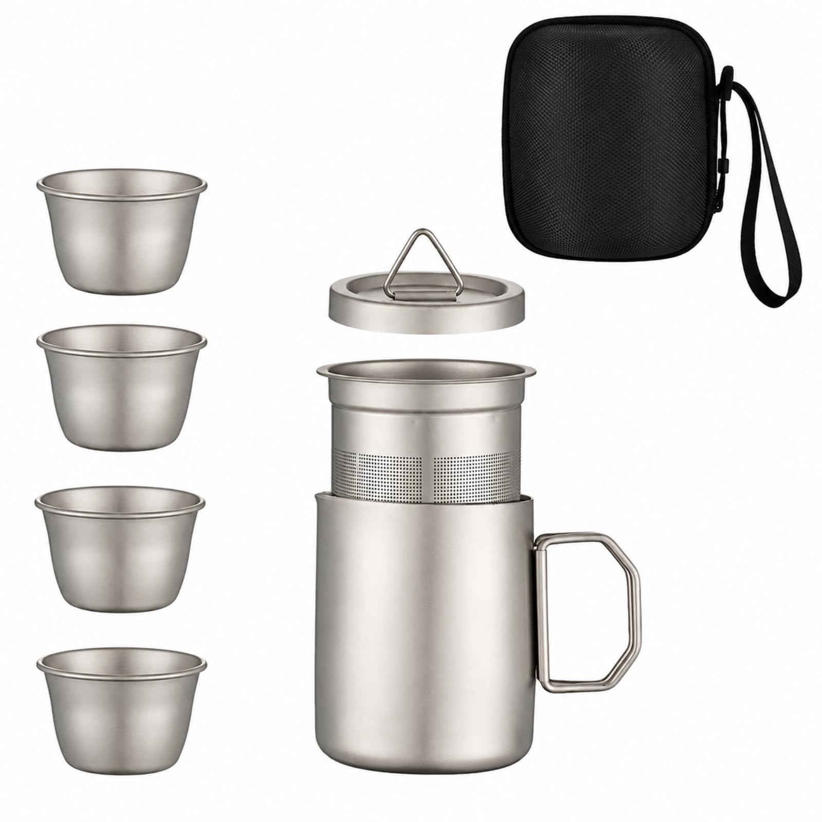 Set da Tè con Teiera e Filtro in Rete Durevole Kit da Tè con Custodia Rigida e Tracolla Elegante Stoviglie per Campeggio