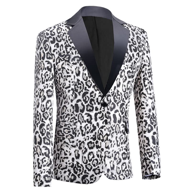 Image of Men's Blazers Leopard Print Notched Lapel Suits Slim Fit Sequins Tuxedo Stylish Sport Coats Jackets
