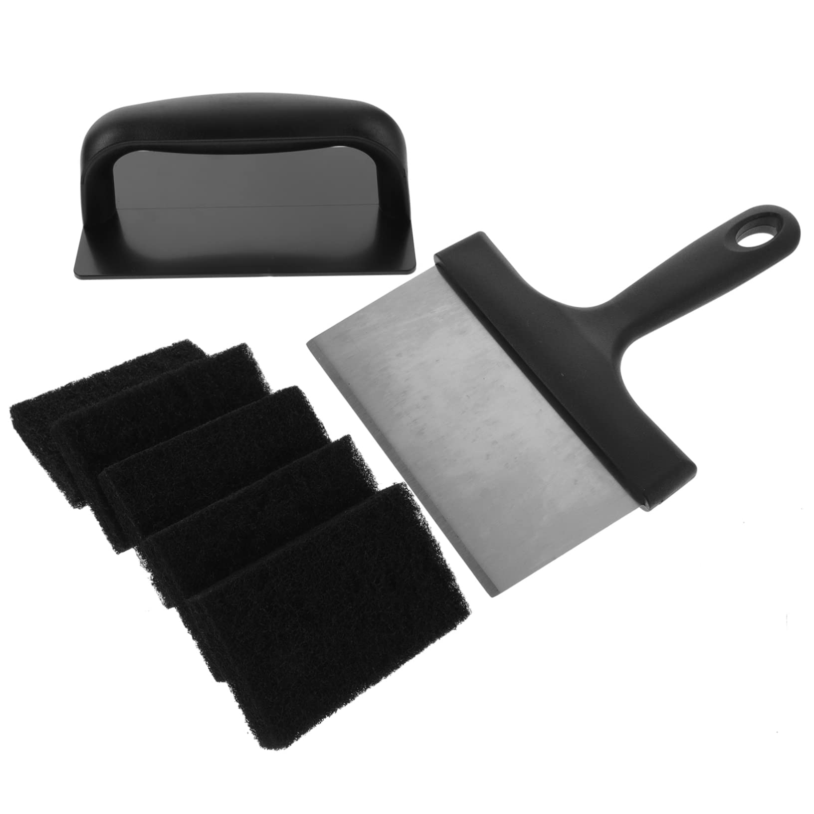 Juego de Raspadores para Parrilla de Barbacoa 1 Set Acero Inoxidable | Cepillos y Esponjas de Pp, Negro, para Rejillas de Grill, Quita Residuos Quemados, Diseño Multiuso