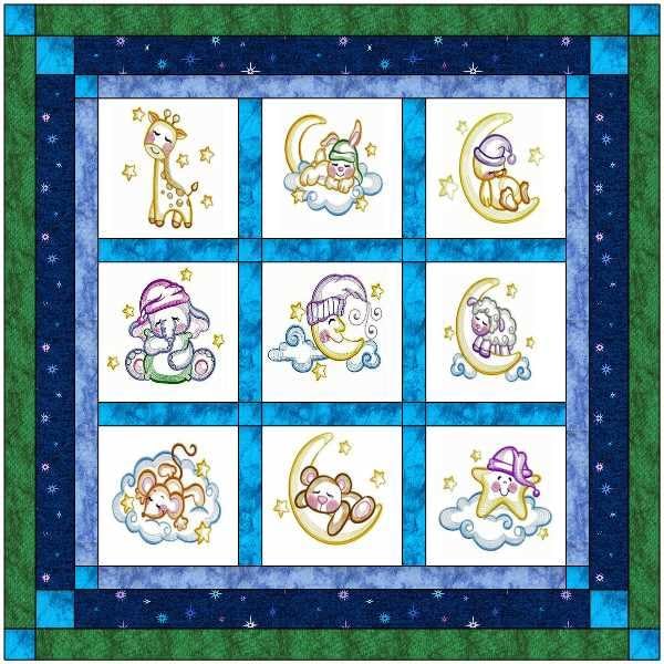 Material Maven Quilt Kit Night Night Baby Boy/Pre Cut Ready to Sew/Finished Embroidery