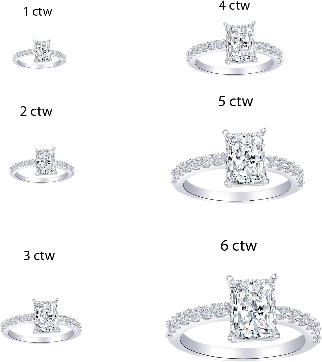 1.1 to 7 Carat Center White Gold LAB GROWN DIAMOND Classic Prong Set Radiant Cut Diamond Engagement Ring (G-H Color VS1-VS2 Clarity)