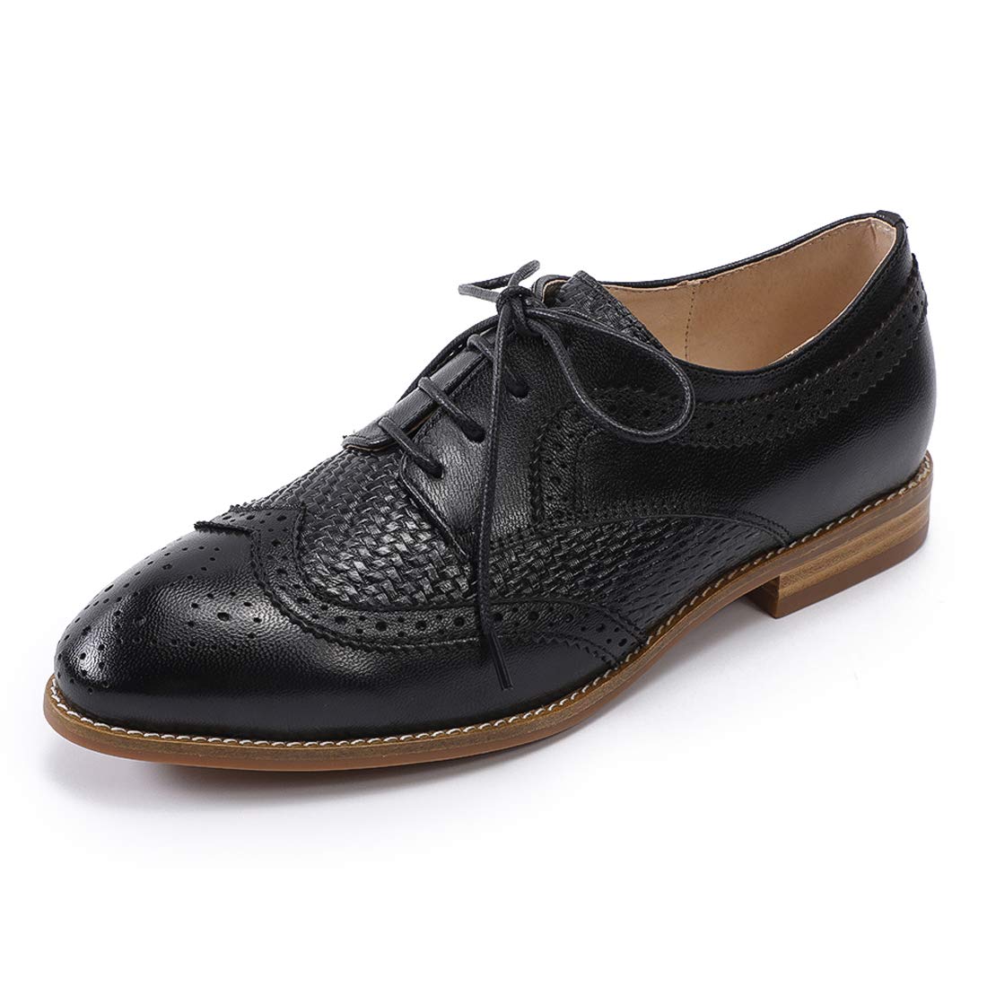Mona flying Leather Flat Oxfords for Women Lace up Brogue Wingtips for Ladies