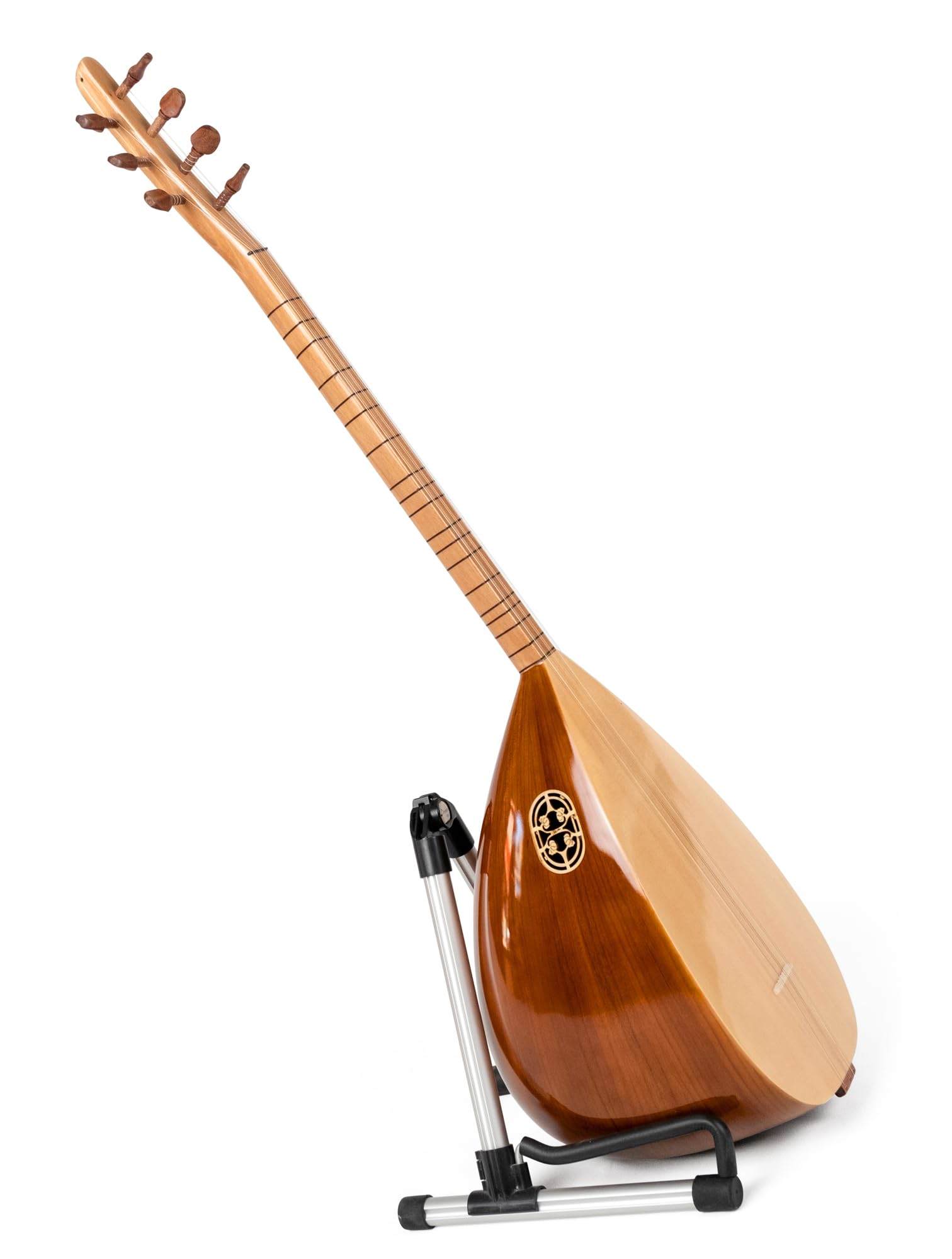 Baglama Saz à col court turc en bois de mûrier avec micro, cordes, médiators, étui