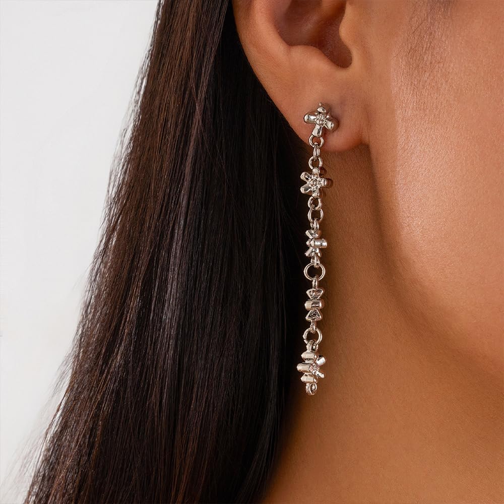 Vintage Gold Cross Dangle Earrings for Women Long Silver Crucifix Flower Drop Earrings Fashion Floral Dangling Earrings Prom Jewelry Accessories - Image 4