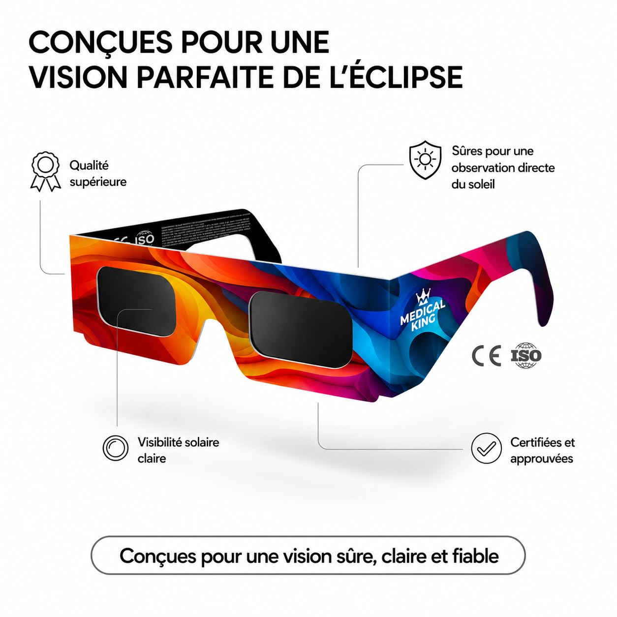 Lunettes Eclipse Solaire 2026 – Lot de 6/50/100 Paires Premium avec 2 Filtres Solaires pour Smartphone, Lunettes Eclipse Solaire ISO 12312-2,CE, Protection des Yeux pour l'Observation du Soleil