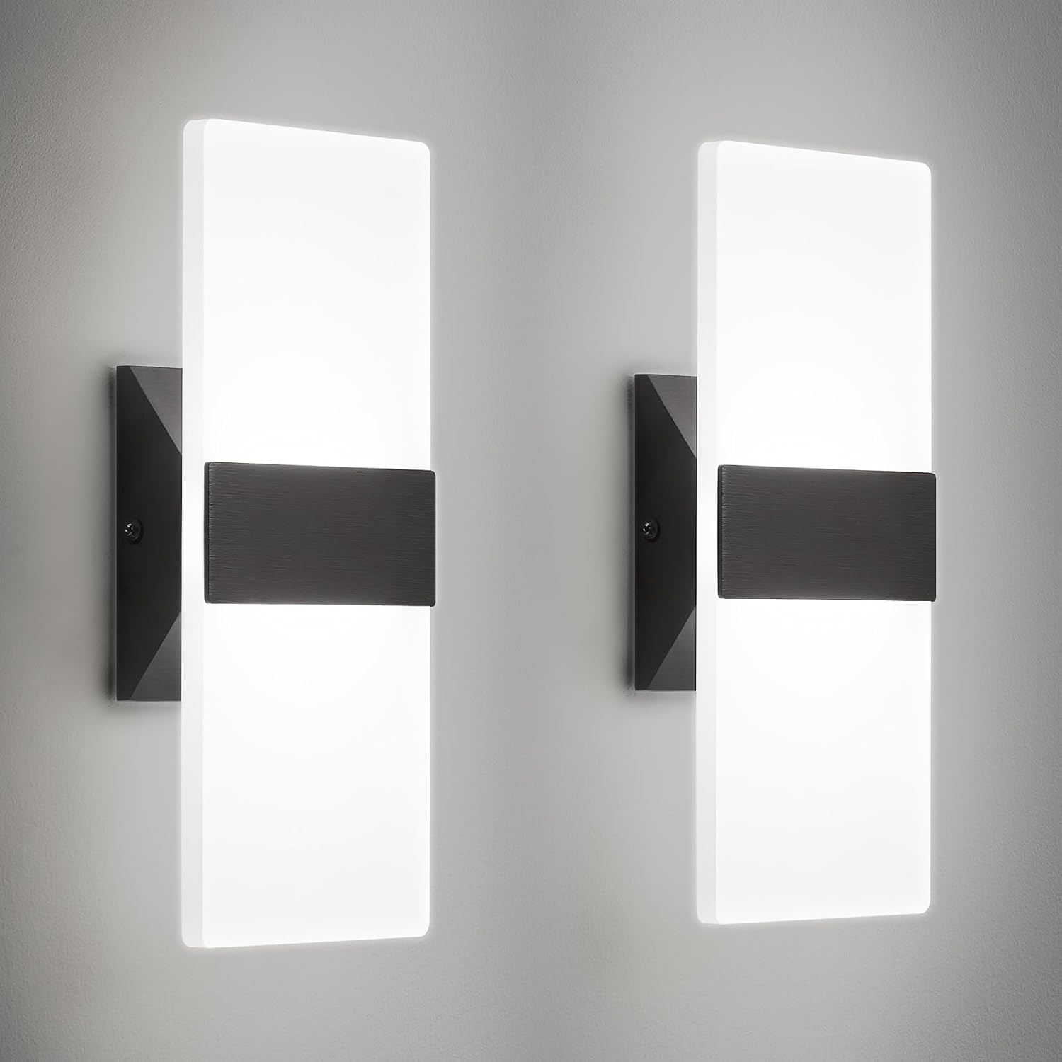 Wall Sconces Set of Two,Modern Black LED Wall Lights,12W 2700K-5000K Adjustable,Hardwired Acrylic Sconces Wall Decor Set of 2,Dimmable Wall Mount Light for Living Room Bedroom Hallway,ETL