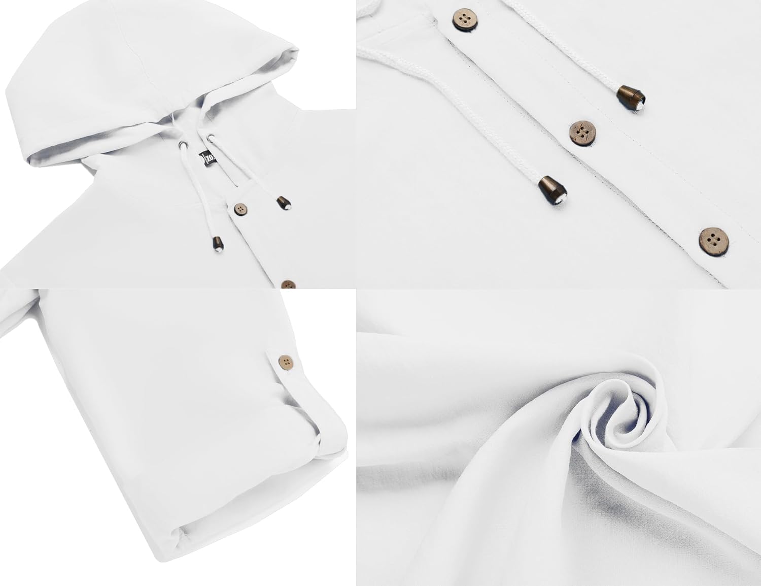 Mens Linen Shirts Casual Button Down Shirts Long Sleeve Roll-Up Sleeve Summer Beach Shirts Tops with Hood - Image 5