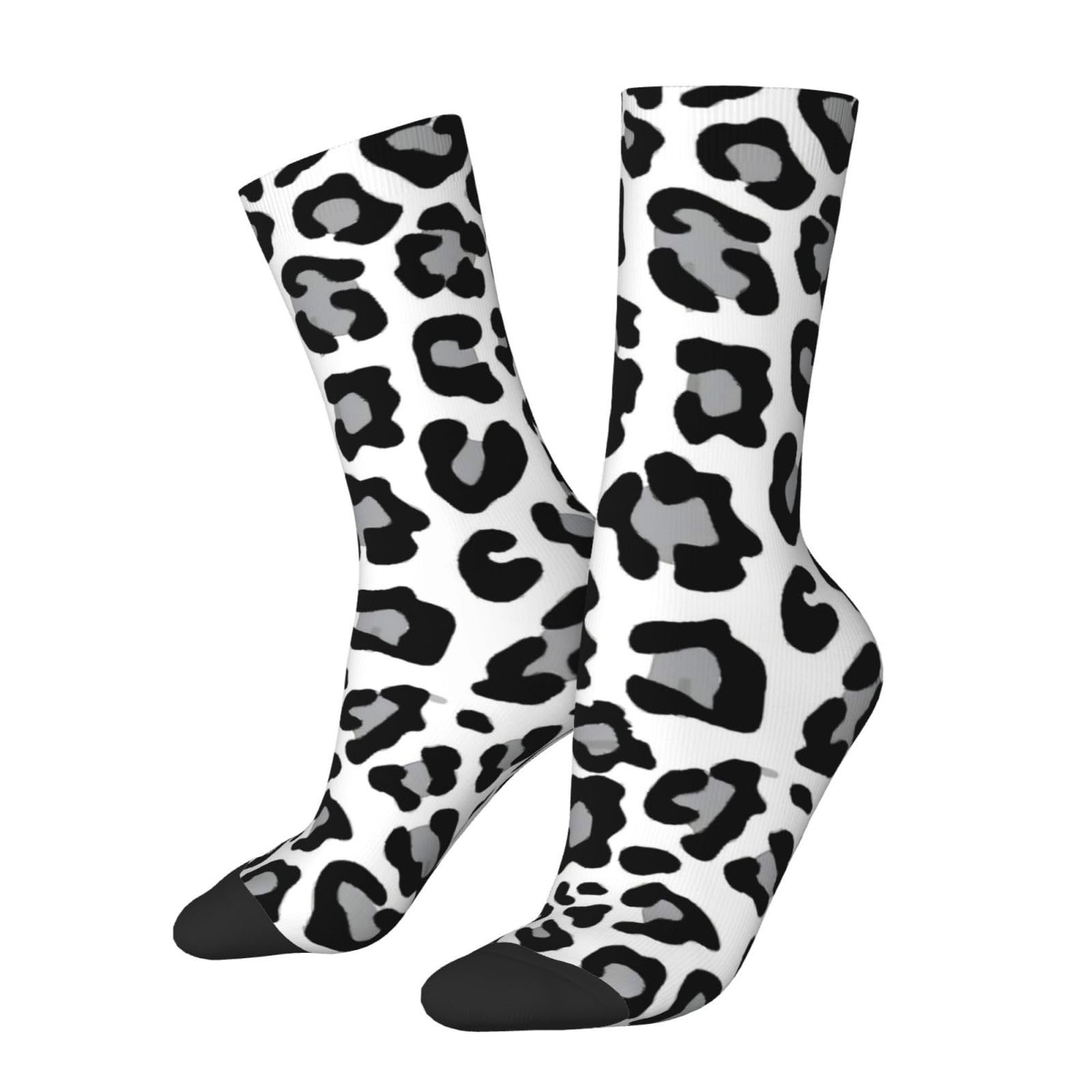 Asbwuo Unisex White Black, And Grey Leopard Print Socks For Men/Women Gifts, Novelty Casual Dress Socks